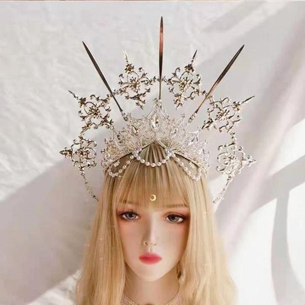 

hair accessories lolita vintage headband angel silver halo goddess headpiece virgin mary bride crown bead chain baroque tiara headwear