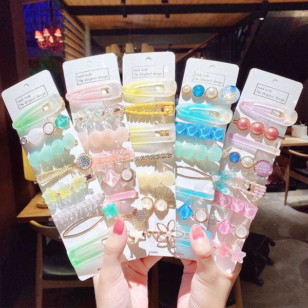 

korean version net red pearl hairpin side clip banger set girl's heart one character clip hair accessories, Slivery;white