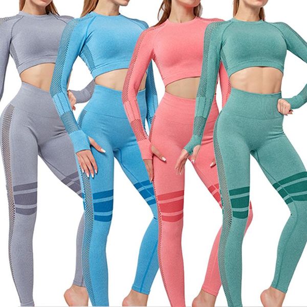 

two-piece suit womens tracksuit yoga sets women gym clothes pants tracksuits set seamless leggings knitted mesh outfit