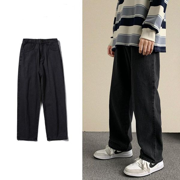 

men's jeans 2021 autumn streetwear baggy men korean fashion loose straight wide leg pants male brand clothing black light blue