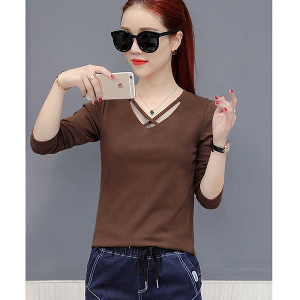 

backless lace butterfly decor women spring autumn style t-shirts lady casual long sleeve v-neck shirts tees df2061 210609, White