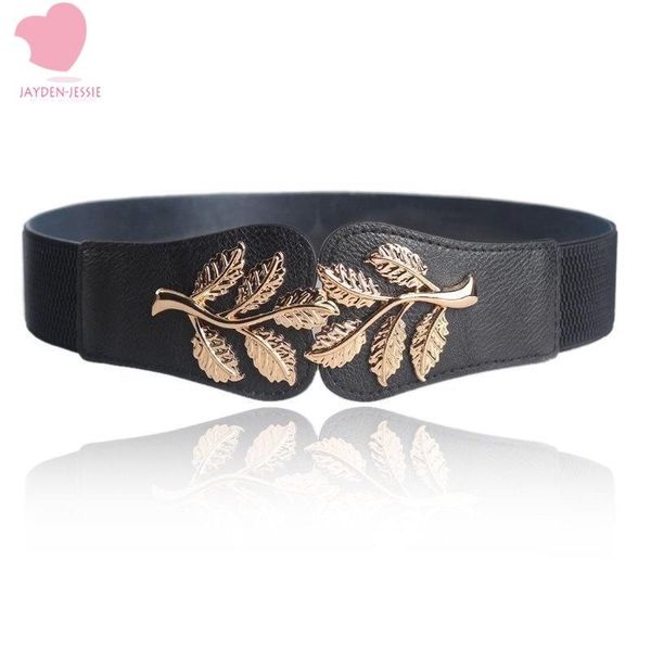 

golden olive leaf belt buckle girdle wild dress decoration elastic force wide ladies waist seal women designer belts, Black;brown