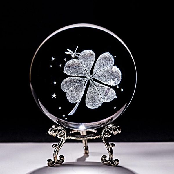 

novelty items 6cm crystal ball four leaf clover miniatures 3d laser engraved glass sphere paperweight home decoration ornaments gifts figuri
