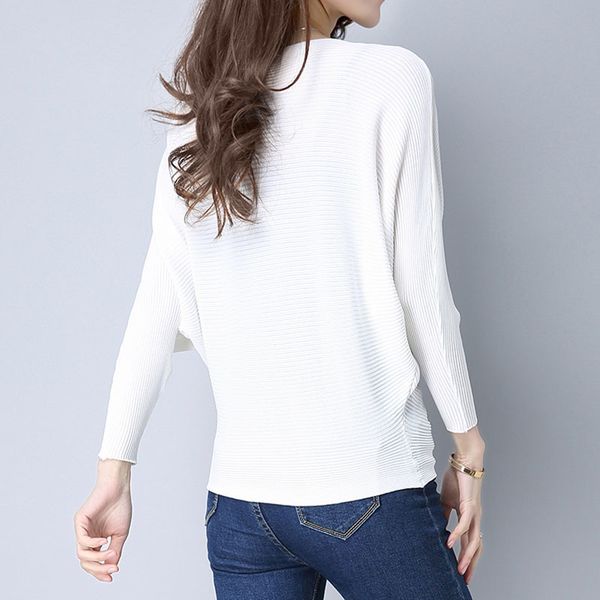 

spring loose pullovers sweater women fashion o-neck long sleeve ladies knitted pullover jumper bat wing casual top, White;black