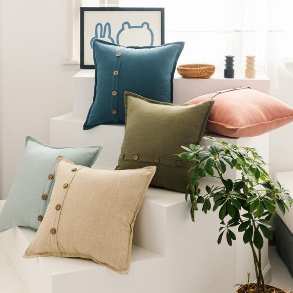 

pillow case 45x45cm solid color buttons sofa pillowcase pink cushion cover throw home bed chair decoration 17.72x 17.72inch
