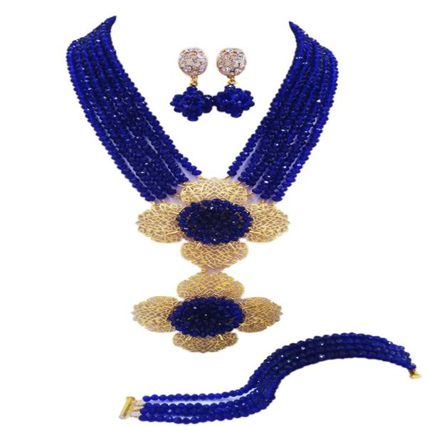 

earrings & necklace royal blue african beads jewelry set 6ldh01, Silver