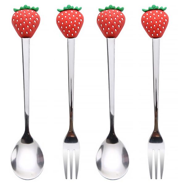 

forks 4pcs stainless steel fork spoon lovely eating tools fruit pattern tableware