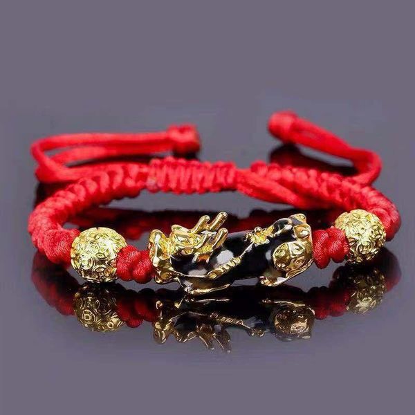 

beaded, strands gold temperature-sensitive color change pixiu charm bracelet hand-knitted men women lucky black red rope dropship