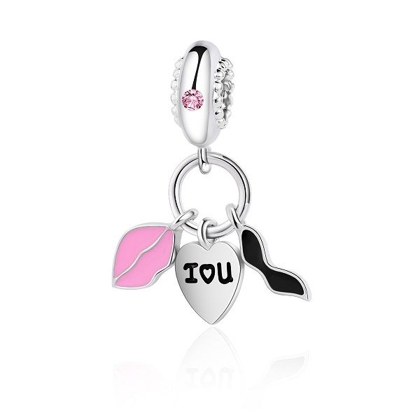 

fits pandora bracelets 20pcs pink lip beard enamel dangle silver charms fits pandora charms bracelet beads for jewelry making 925 sterling s, Black