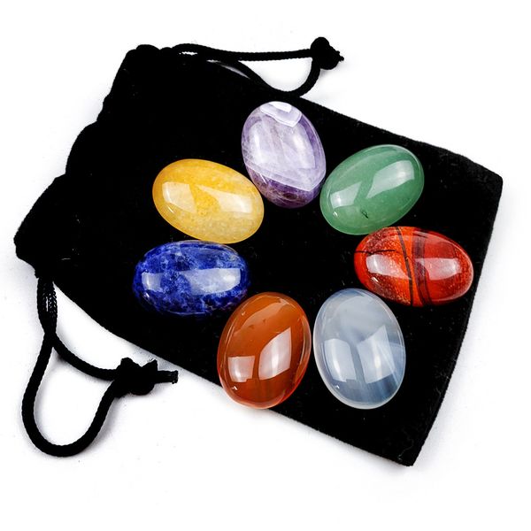 

loose oval reiki seven chakra healing natural stone tumbled irregular polishing rock quartz yoga energy bead decoration, Black