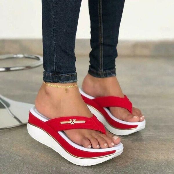 

slippers flip-flops women's fashion non-slip thick-soled mid-heel sandals and, Black