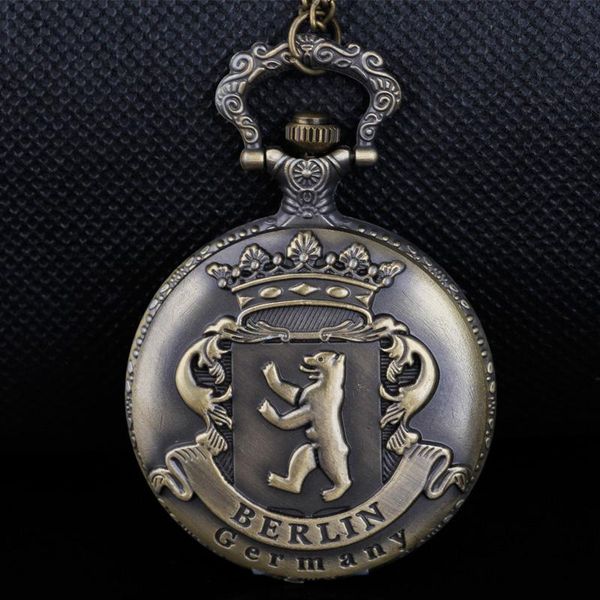 

pocket watches retro berlin logo carved quartz watch necklace pendant men women gifts souvenirs, Slivery;golden