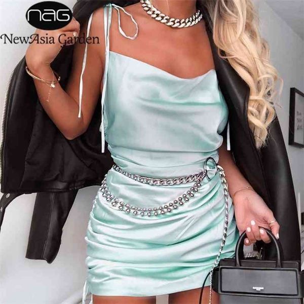 

newasia summer dress women cowl backless party dress summer clothes for women lace up drawstring ruched dress mini new 210323, Black;gray