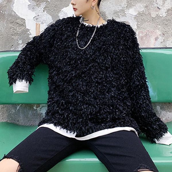 

men's sweaters men long hair thick loose casual pullover sweater male women couple streetwear vintage fashion black white knitted, White;black