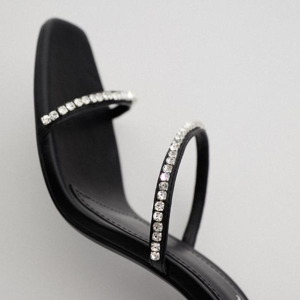 

sandals women's shoes black square head rhinestone accessories high-heeled
