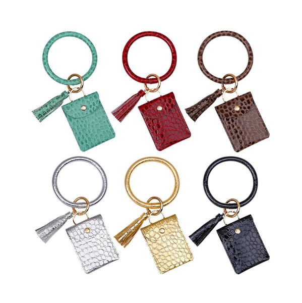 

keychains 2021 coin purse key chain pu leather tassel stone pattern crocodile card bag pendant for female, Silver