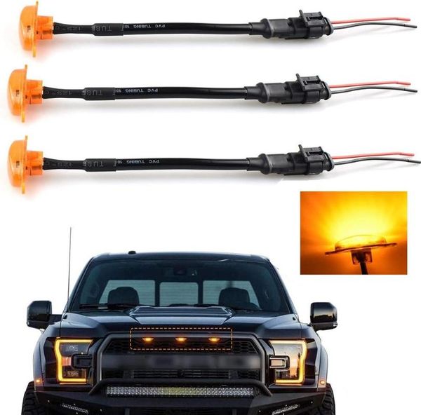 

car headlights 3pcs/set auto front grille high-brightness led chips lights for 2004-2021 f150 f250 f350 raptor waterproof
