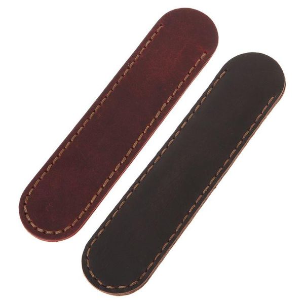 

retro leather pen holder ballpoint single-pen protective sleeve cover handmade cross stiched fountain pouch for office college pencil bags