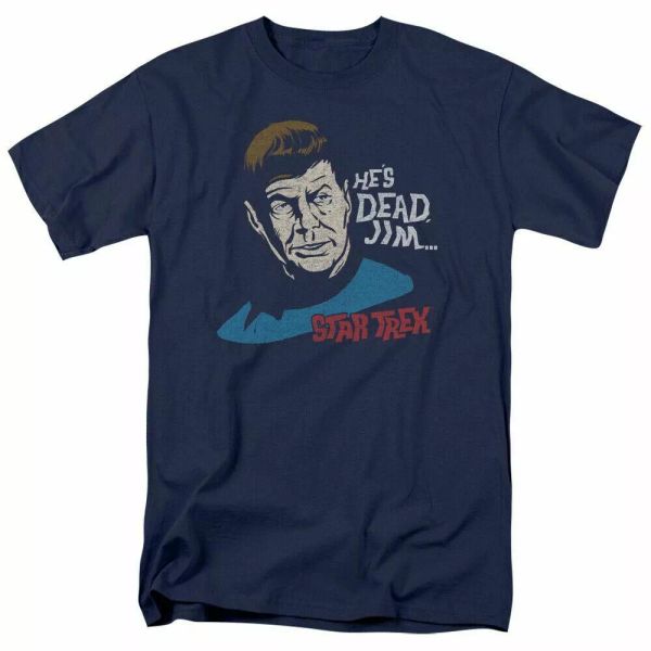 

star trek he's dead jim t shirt licensed sci-fi tv classic tee new navy blue, White;black