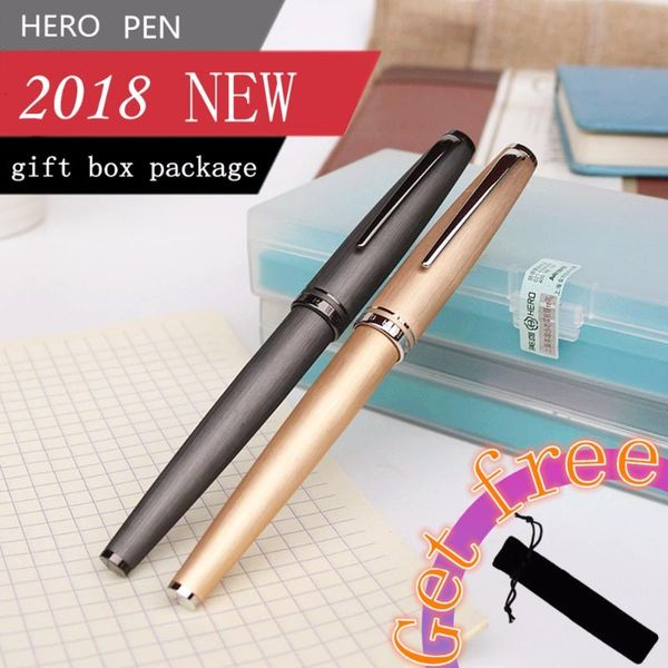 

hero fountain pen 2021 brushed metal surface ink f nib with gift box and get a pouch pens