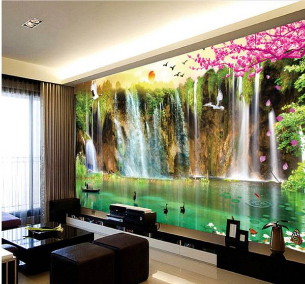 

custom wallpaper 3d murals flowing water and wealth rising sun dongsheng welcoming pine landscape painting