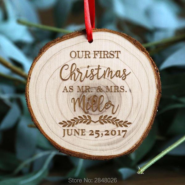 

christmas decorations custom wooden slices our first ornament,personalized engraved mr&mrs ornament,custom ornament ball