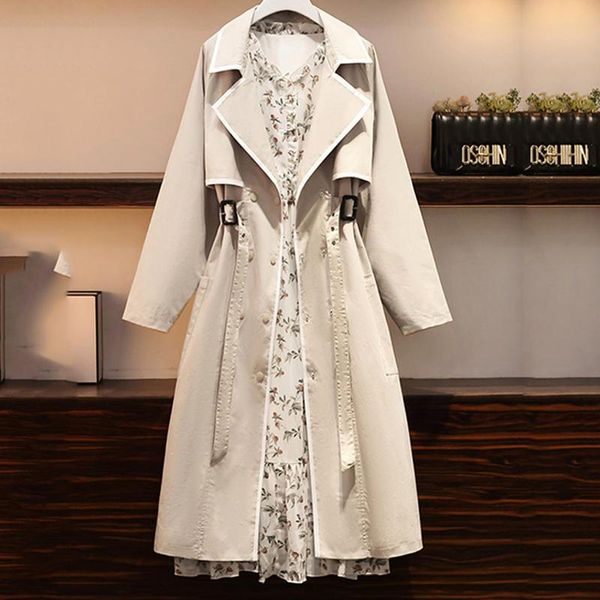 Trench da donna Giacca a vento oversize Cappotto da donna Cappotto primaverile autunnale Moda femminile Abito floreale allentato da donna Abito a due pezzi