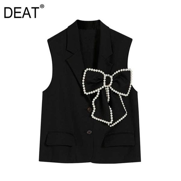 

[deat] women coat single-breasted turn-down collar solid color sleeveless beaded personality vest spring 13d065 210527, Black;white