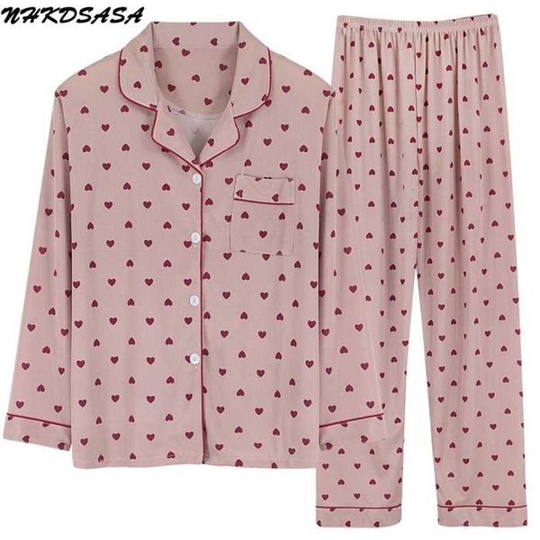 

women's pajamas set soft pyjamas plus size women's clothes homewear spring sleepwear 2 piece set sleeping shirt home wear 211118, Black;red