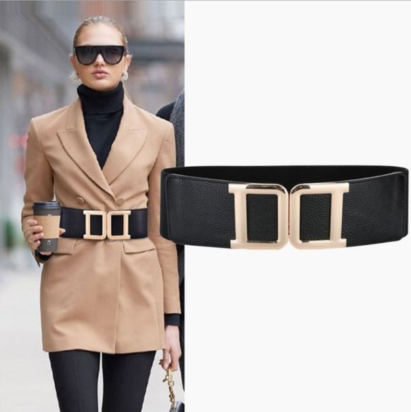 

elastic belt for woman fashion d letter design widen belts genuine cowhide 3 color high quality, Black;brown