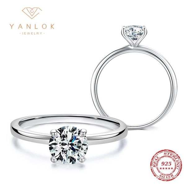 

cluster rings yanlok 925 sterling silver luxury 1.0ct moissanite finger for women wedding statement band anniversary gifts fine jewelry, Golden;silver