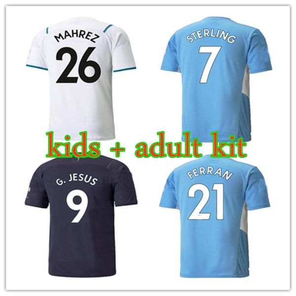

2021 2022 bruyne mahrez soccer jerseys 21 22 foden gundogan bernardo sterling de men + kids football shirts city kit, Black;yellow