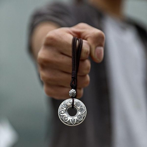 

pendant necklaces auspicious eight treasures necklace heart sutra amulet lovers retro lucky anniversary gift, Silver