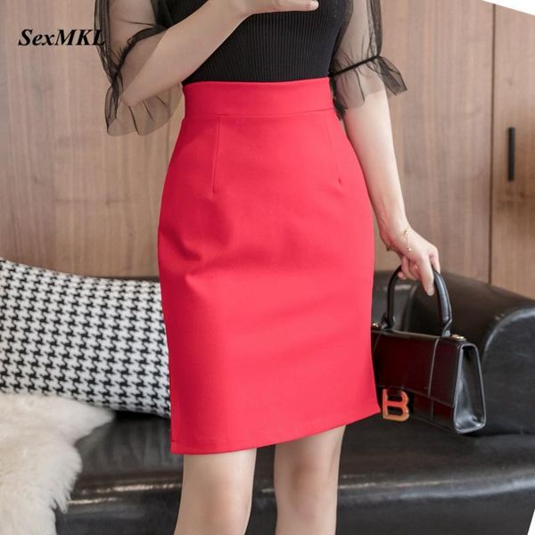 

skirts plus size summer womens 2021 fashion red high waisr pencil skirt women clothes korean office bodycon black
