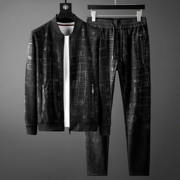 

men's tracksuits classic mens sets (hoodies+pants) luxury sport jacquard hoodies fashion autumn winter elastic waist man pants size 5xl, Gray