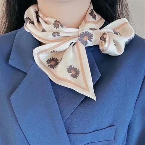 

scarves 2021 hijab scarf women bandana silk foulard femme hair versatile literature decorate flower printing small, Blue;gray