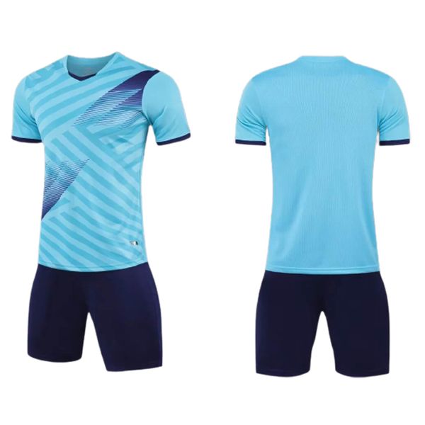 

custom jerseys shorts diy logo name number sponsor soccer kits men's sports training sets lake blue football uniforms for team player