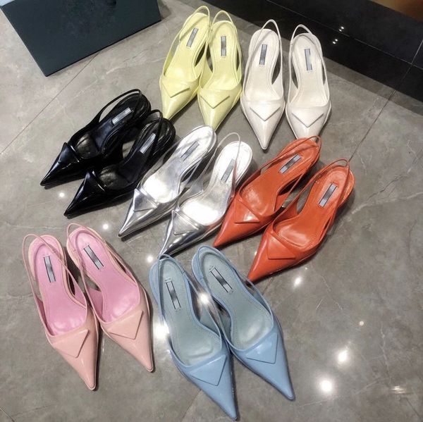 

and p family 2021 spring summer triangle letter pointed cat heel sandals women's fashion show back empty french small heel shoes yw, Black