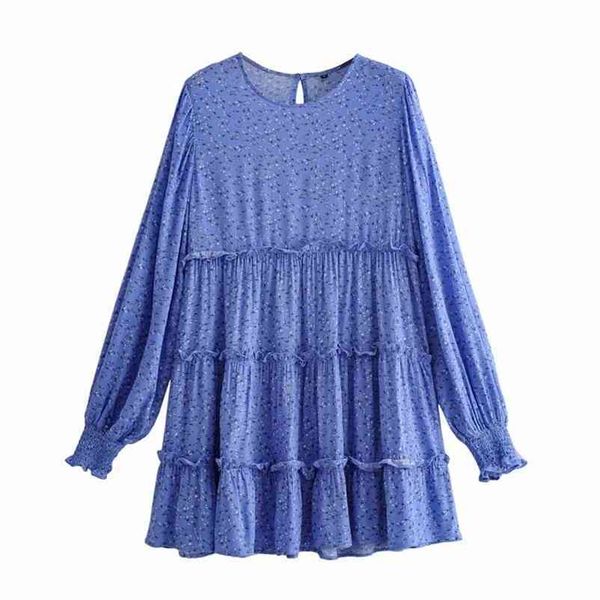 

women spring summer dress fashion blue loose floral printed long sleeve mini casual female cotton summer 210524, Black;gray