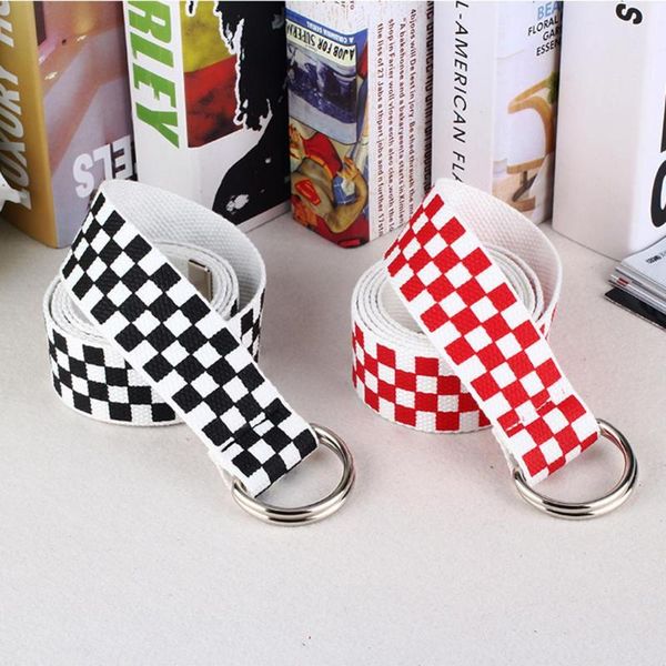 

belts 2021 fashion punk checkered belt waistband long black and white plaid checkerboard couple canvas women s, Black;brown