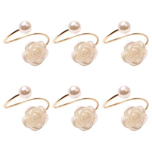 

quality 6pcs/lot wedding pearl rose flower napkin buckle ring rings