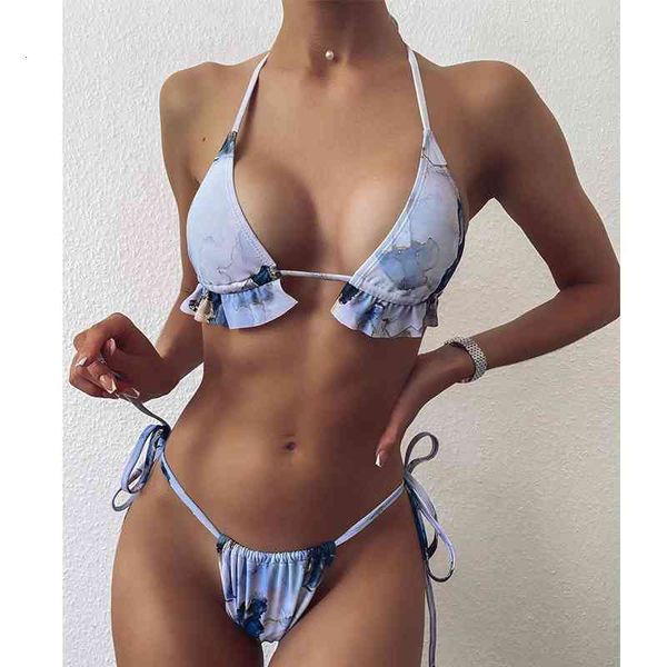 

women's swimwear ruffle bikini marble women 2021 bandage print swimsuit micro set brazilian thong summer beachwear swim suit, White;black