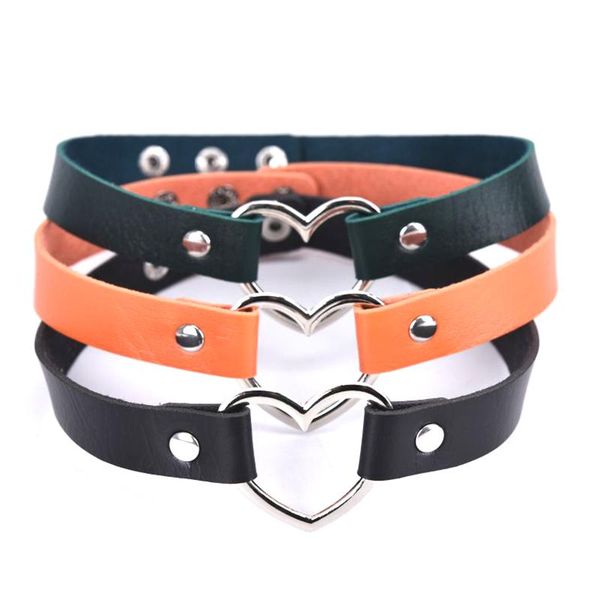 

lady stylish fashion lovely heart decoration collar necklace vacation jewelry pu leather chokers 9 colors, Golden;silver