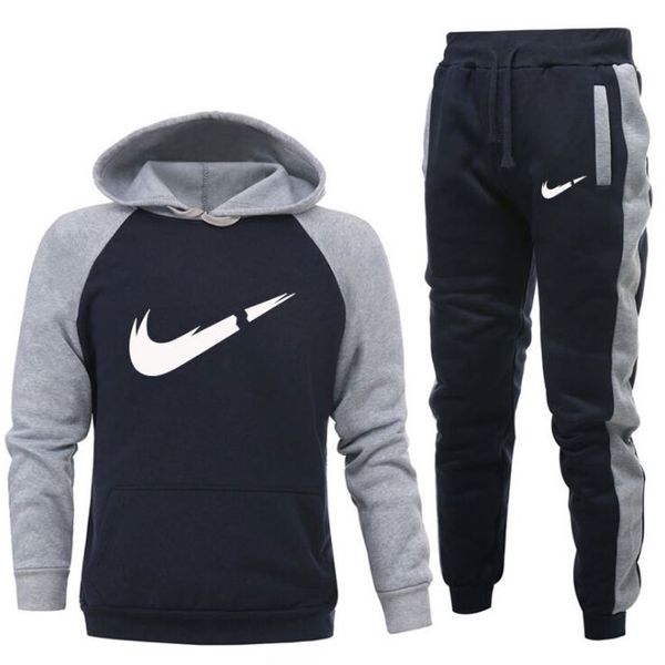 

2pcs men sets casual fashion tracksuit hoodies pant hoody sweatshirts + sweatpants autumn winter jogging sportswear solid jacket, Gray