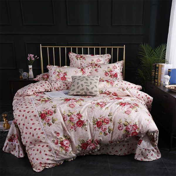 

bedding sets flowers blossom printed duvet cover set 100%cotton  king size 4pcs with comforter bed sheet pillow shams