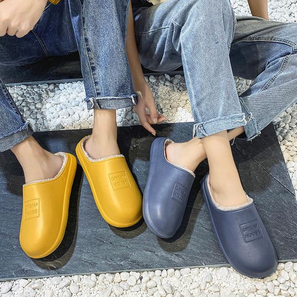 

slippers 2021 winter warm shoes waterproof women couples non-slip plush cotton indoor outdoor cozy home autumn thick bottom, Black