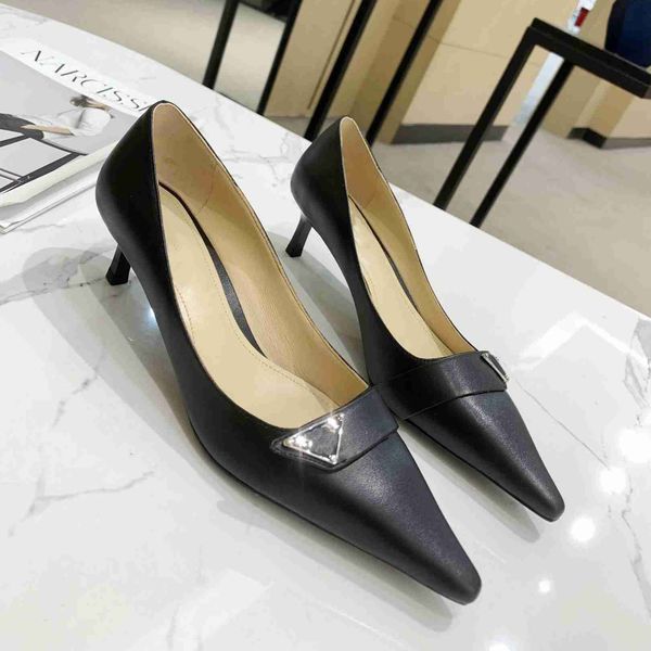 

2021 women shoe dress shoes spring and fall black leather pointed toes pumps outdoor bottoms size 34-40 with box