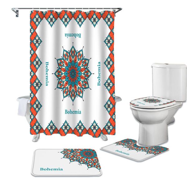 

shower curtains bohemian silk square scarf curtain sets non-slip rugs toilet lid cover set waterproof bathroom