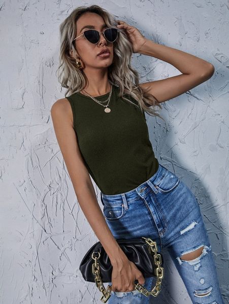 

solid rib-knit tank 6409#, White