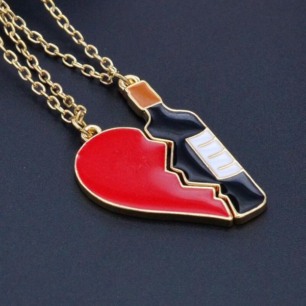 

pendant necklaces fashion bohemian wine bottle love heart suit creative dripping oil charms necklace rhinestone choker jewelry, Silver